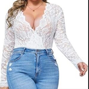 NWT WOMEN'S White XL Meshed material bodysuit